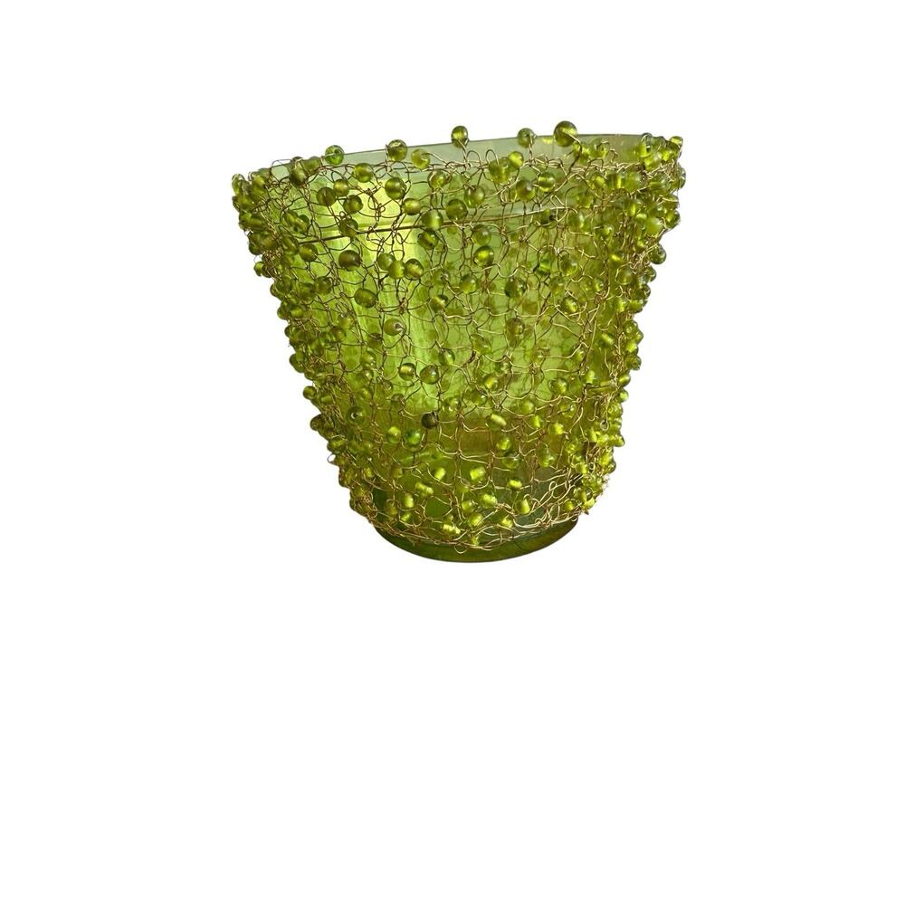 Global Views Green Beaded Wire Glass Vase 4.5” Pot Decor India